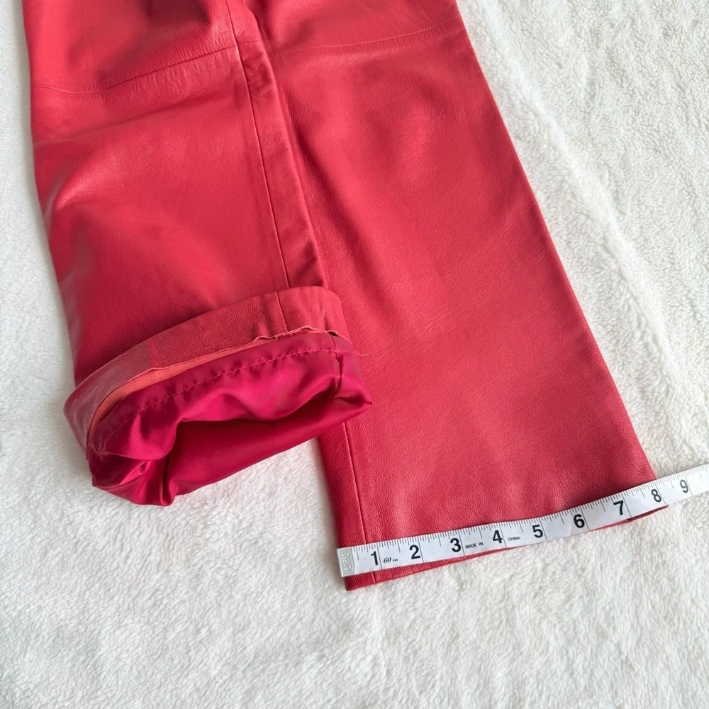 Etcetera Leather Cropped Zipped Red Pants XS (2)